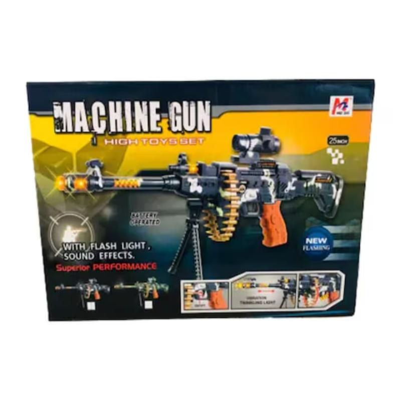 Mitraliera de jucarie, cu luneta, trepied, sunete, lumini, vibratii, cilindru rotativ cu proiectile, 61 cm, 3 ani - imagine 5